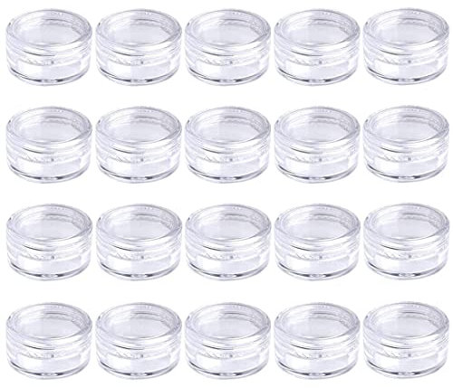 BODYA Lot de 20 pots ronds en plastique transparent rechargeables de 3 g avec couvercle à visser pour cosmétiques, lotions, crème, maquillage, perles, fard à paupières, poudre à ongles