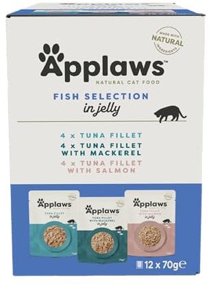 Applaws Premium Natural Nassfutter für Katzen, Fischauswahl in Gelee 70g Portionsbeutel (12x70g)