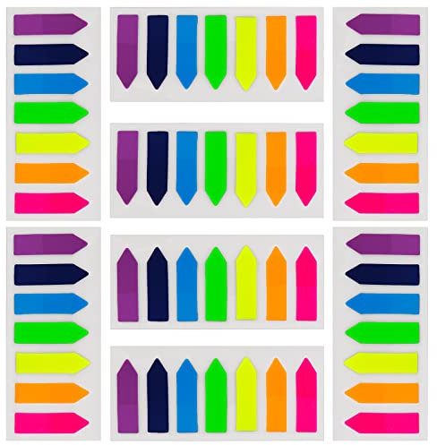 1120 PCS Sticky Notes Tabs Neon Color Sticky Index Tabs, Colored Translucent Arrow Flags Tabs Sticky Book Tabs for Page Markers Tabs 7 Colors Removes Cleanly