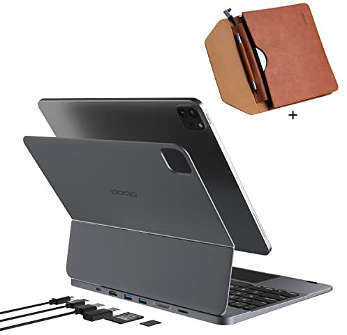 doqo Tastaturhülle mit 5 in 1 Hub Adapter ist geeignet für iPad Air 5./4., geeignet für iPad Pro 2021 5. Gen/2020 4. Gen/2018-3. Gen