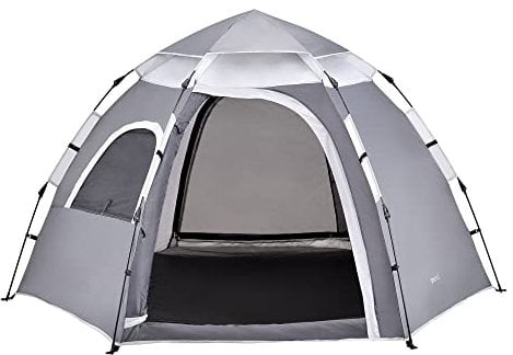 Tenda Pop Up da Campeggio per 2-3 Persone (Lu x La x A) 240 x 205 x 140 cm Tenda con Finestra Traspirante e Doppio Ingresso, incl. Borsa di Trasporto - Grigio