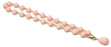 Collana girocollo con palline (10 mm) e goccia pendente di pasta di corallo rosa chiaro