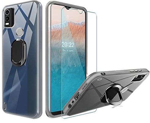 CXKJ Handyhülle + Gehärtetes Schutzfolie für Nokia G11 Plus (6.52 Zoll),Transparent Halterung Silikon Hülle Weiche Schutzhülle,Stoßfest Bumper Case Handyhülle mit 9H Gehärtetes Glas Film