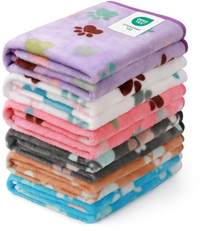 luciphia 1-pack 6 hundfiltar katt mjuk fluffig fleece husdjursfilt varm söt tryck design valp kattunge vovve tass medium (76 x 50 cm)