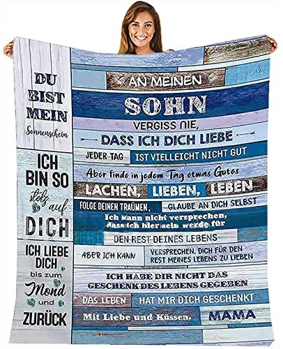 MZIEIU Kuscheldecke An Meine Sohn - Personalisierte Decke Geschenk für Tochter von Mama Briefdecke Deutsch Positiv Ermutigen Flauschige Kuscheldecke