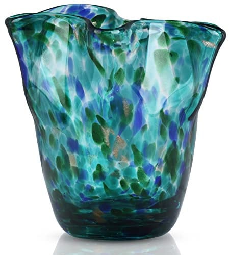 Vase en verre soufflé à pétales – moderne et décoratif pour salon, cuisine, mariage, table à manger et bureau – Centre d'affichage des fleurs à grande bouche