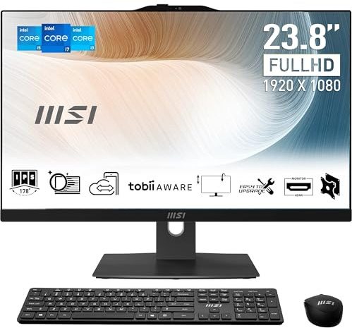 MSI Modern AM242TP 12M-854FR All-in-One PC - IPS Touchscreen 23,8 Zoll, Intel Core i7-1255U, 16 GB DDR4, SSD 1 to PCIe 4.0 NVMe, WiFi 6E, Webcam, Lautsprecher, Tastatur und Maus, Windows 11 Pro