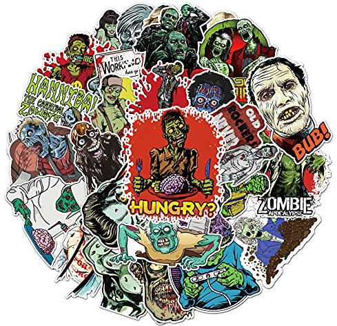 Bric Dodo 50 Stück Zombie Aufkleber Auto Laptop Telefon Gitarre Skateboard Motorrad Fahrrad Zombie Stickers Set Vinyl Wasserdicht Aesthetic Aufkleber für Jugendliche Kinder Erwachsene
