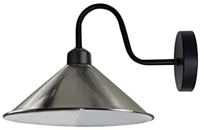 LEDSone Vintage-Wandleuchte, Vintage-Wandlampe, E27-Sockel, Schraubsockel, industrielle Wandmontage, Schwanenhals, kegelförmiger Schirm, Wandleuchte [Energieklasse A] (Satiniertes Nickel)