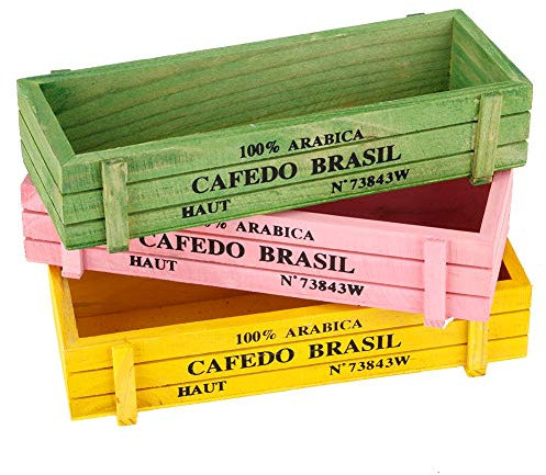 Xnferty 3 Piezas de Macetas de Madera, Macetas Suculentas de Madera, Macetas Rectangulares de Madera, Cactus, Bonsái, Micropaisaje, Macetas de Flores, Macetas de Madera Rústicas, Decoración de Macetas