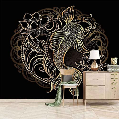 Wandbild Tapete, 3D Lotus Goldener Koi Selbstklebende Tapete Zum Abziehen Und Aufkleben Für Wohnzimmer, Schlafzimmer, Tv-Hintergrund, Büro, Restaurant, Motiv, Zimmer, Ab 140 (Breite) x 70 (Höhe) cm