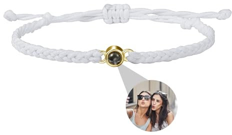 OTXIXTO Personalisierte 925 Sterling Silber Foto Projektion Verstellbar Geflochtenes Seil Armband Bild Innen mit 100 Love Sprachen Charme Schmuck Erinnerung Geschenk für Frauen Mutter Freundin - A3