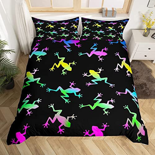 Sezhiqeu Cartoon-Frosch Bettwäsche 220x240, 3D Muster Weich Kuschelig Mikrofaser Bettwäsche Set Kinder Frösche Bettbezug + 2 Kissenbezug 80x80 cm mit Reißverschluss B2993