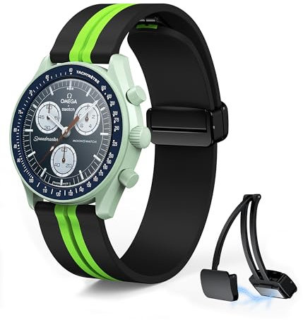 Moonswatch Uhrenarmband, 20 mm, weiches Silikon, kompatibel mit Omega x Swatch MoonSwatch Speedmaster, Schnellverschluss, Magnetschnalle, wasserdichtes Ersatzarmband für Swatch Omega, Herren und Damen