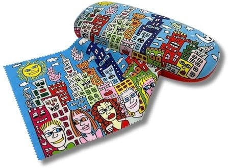 Brillenetui Hardcase mit Stoffbezug und Reinigungstuch aus Mikrofaser - FridolinEdition - Motiv: Summer in the City - Künstler: James Rizzi