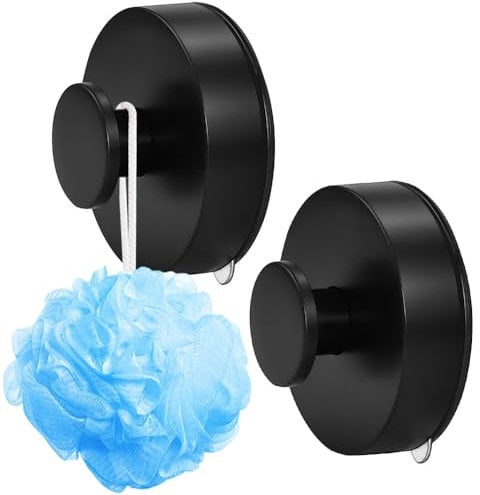 skytowards 2 Stück Saugnapf Haken Saughaken mit Saugnapf Handtuchhaken Saugnapfhaken Ohne Bohren Bademantelhaken Schwarz Wandhaken Saugnapf Vakuum Haken Saughalter Fensterhaken für Glatte Wand
