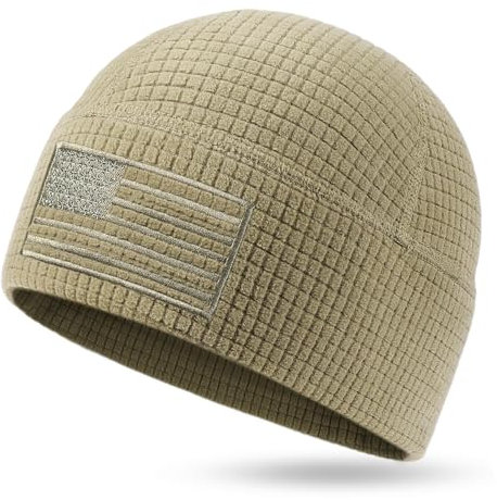 OUTDOOR SHAPING Grid Fleece Beanie mit amerikanischer Flagge, Stickerei, Waffel, taktische Armee, Militär, Totenkopfmütze, Olivgrün, Oliv/Blatt für mich (Leaf It to Me), Einheitsgr��e
