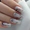 24pcs Medium Length Coffin False Nails - Ink Painting Stick On Black White Ombre Press On With Gold Swirl - Removable Glue-on Full Cover Ballerina Fake Nail Art Accessories for Women and Brides