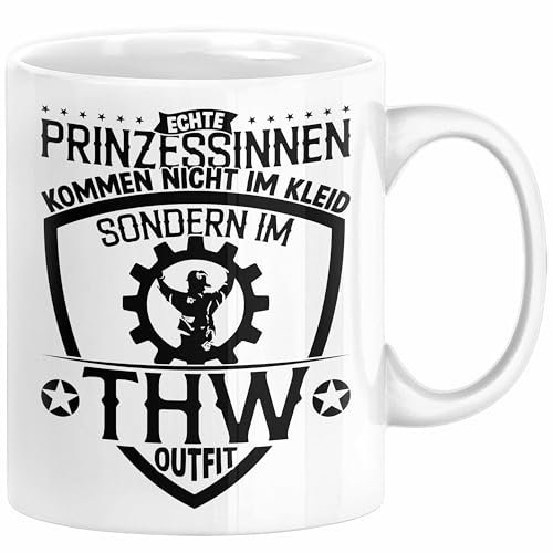 Trendation Keramik Tasse, 325 ml, Weiß, THW Outfit, Geschenk für Frauen, Erwachsene, Zuhause, Wiederverwendbar, Spülmaschinenfest