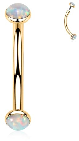 AROWRO Eyebrow Barbell Augenbrauenpiercing-Schmuck Augenbrauenringe G23 Titanium Belly Button Rings Navel Rings Vertical Labret Jewelry Lip Ring Rook Tragus Daith Earring 16G 6mm Gold White Opal