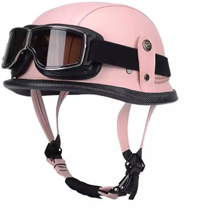 Casques Bols Jet Moto Casque Bol Cuir Open Face Classic Demi-Casque Moto Jet Vintage avec Lunettes ECE Homologué pour Scooter Chopper pour Homme Et Femme H,3XL
