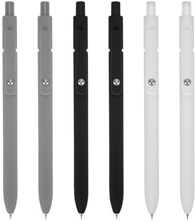 DIBALIYI 6 Stück Schwarz Stift Einziehbare Gelschreiber, 0,5 mm Gel Kugelschreiber für Schreiben, Tagbuchschreiben und Notieren für Schule Büro Zuhause Geeignet (6 Stöcke Schwarz, Weiß, Grau)
