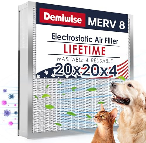 Demiwise MERV 8 Aluminium AC/HVAC Ofenfilter, waschbar, 20 x 20 x 4 cm, wiederverwendbar, permanenter Luftfilter, hält ein Leben lang, erhöht den Luftstrom (tatsächliche Größe: 50,2 x 50,2 x 9,1 cm)
