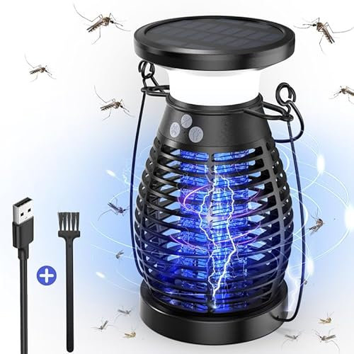 bubbacare Lampe Anti Moustique Solaire, 3 in 1 Anti Moustique Electrique, 4200V UV Lampe Anti Mouche Exterieur, USB Rechargeable Tue Mouche Electrique pour Maison Bureau Cuisine Jardin Camping, Noir