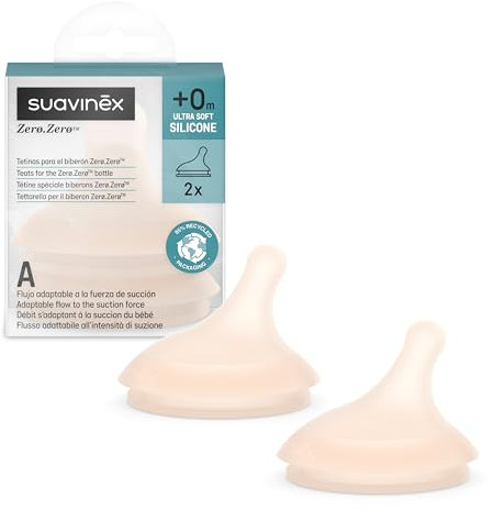 Suavinex, 2er Pack Sauger für Zero Zero Anti-Colic Babyflasche, Ersatz Sauger mit Spezial-Stillfluss (A), Anpassbarer Nahrungsfluss, Speziell für gestillte Babys, Silikon, für Babys ab +0M, 2U