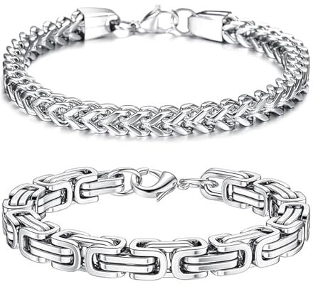 LOCCY Armband Herren, 2 Stück Silber Edelstahl Herrenarmbänder Panzerkette Armband Königskette Armband Figaro Armband Glieder Link Armkette für Männer Jungs (Set 4 Silber-6mm, Zentimeter, 19)