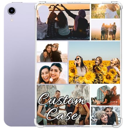 Customized Case for iPad Mini 6 2021 (6th Gen 8.3-inch), Personalized Multi-Photo Collage Picture Text Soft TPU Cover, Clear Full Coverage Air-Cushion Transparent Thin Slim Silicon Protective Shell