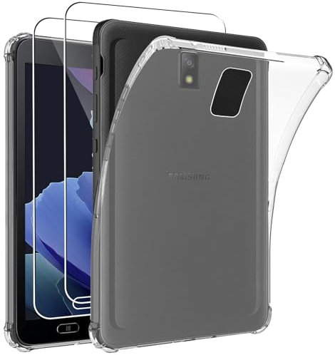 KUSINHOKA Coque pour Samsung Galaxy Tab Active 3 + [2 Pièces] Verre Trempé, Souple Silicone Protection Étui, [Antichoc], [Anti-Rayures], Ultra Mince Transparente Housse Case pour Galaxy Tab Active 3