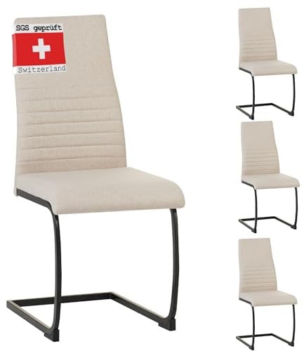 Albatros Freischwinger Stuhl TURANO 4er Set, Beige - Esszimmerstuhl Schwingstuhl mit Modernem Design, Stoff-Bezug, Dicke Polsterung - Küchenstuhl, Polster-Stuhl Esszimmer, Esstisch Stuhl