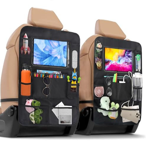 OWill 2 Pack Car Seat Organiser, Car Storage Organiser with Touch Screen Tablet Holder and 9 Storage Pockets, Car Organiser Back Seat for Kids Toys Bottles Books Food Tissues
