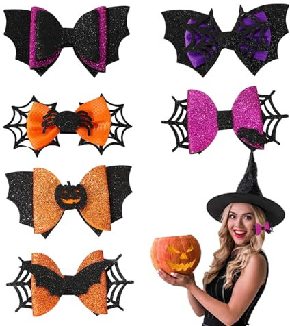 KASESSS 6Pcs Barrette Cheveux Halloween, Petite Barrette Halloween, Barrettes Cheveux Citrouille Chauve Souris Araignée, Barette Cheveux Accessoires Halloween, Pinces à Cheveux Halloween pour Enfant