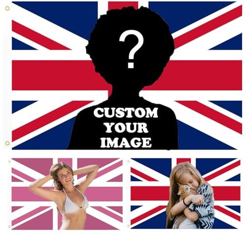 Custom UK Flag with Eyelets - Design Your Own Images Personalised Flag,Make Your Own Flags 3x2Ft/5x3Ft/6x4Ft,Birthday Camping Festival Flag Yard Sign,Indoor and Outdoor Decoration (Style-1)