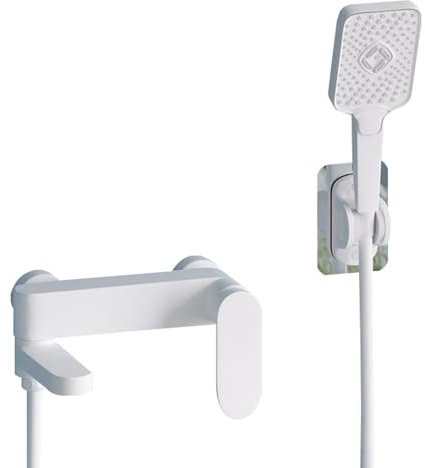 XJTNLB Mitigeur Baignoire avec Douchette Blanc Robinet de Douche Mural Bec Rotatif à 90° Robinet Salle Bain Douche Baignoire-B
