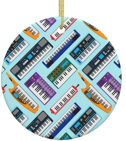 Weihnachtsbaumschmuck, weiße Keramik, zum Aufhängen, Zubehör, Klavier, Musiktastatur, Dekoration, Christbaumschmuck, Kugel, Heimdekoration (runde Form)