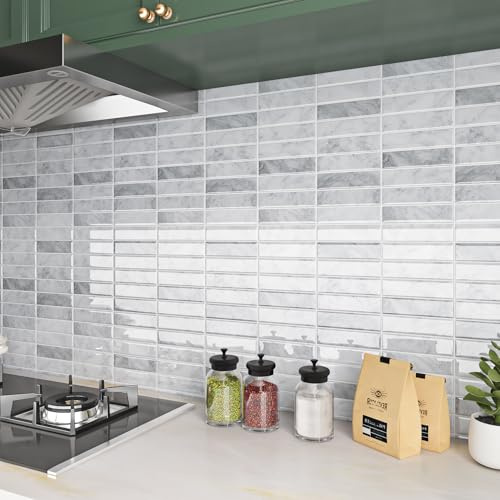 ReWallpaper Piastrelle Autoadesive 3d Mattonelle Adesive Marmo Grigio Bianco Paraschizzi Cucina Adesivo Effetto Marmo 3 Pezzi 30.5x30.5CM Piastrelle Adesive Bagno Rettangolari Impermeabili