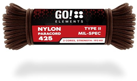GO!elements Paracord Seil aus reißfestem Nylon - 3mm Paracord 425 Typ II max. 192kg - Schnüre als Outdoor Seil, Allzweckseil, Survival Seil, Armband, Hundeleine, Nylonschnur
