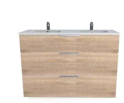 BB Loisir Meuble Vasque Salle de Bain avec Lavabo 120xx47x91cm Couleur chêne Bello 3 tiroirs