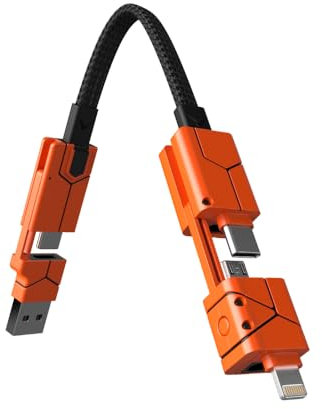 Futurizta Tech® Zeus-X Go Ultra 6 in 1 Keychain Universal Cable 240W 10Gbps USB3.1 USB-C, Lightning, Micro-USB, USB-A (Turbo Orange, 2m/6.6ft)