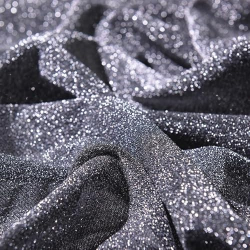 WANYI Tüllstoff Meterware 1M x 1.5M Glitzerstoff Glitzer Stoffe zum Nähen Dekostoff Hintergrund für DIY Bekleidung Fotowand Dekoration(Schwarz Silber)