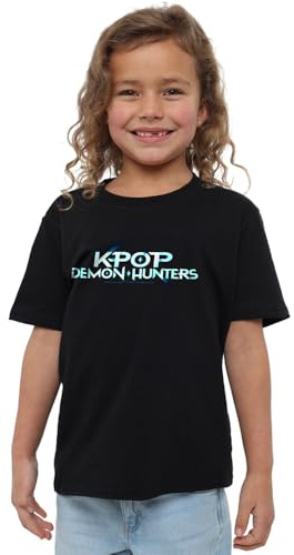 Kpop Demon Hunters Unisex Kids K-pop Demon Hunters - Full Colour Logo Kids T Shirt, Navy T-Shirt (Pack of 1)