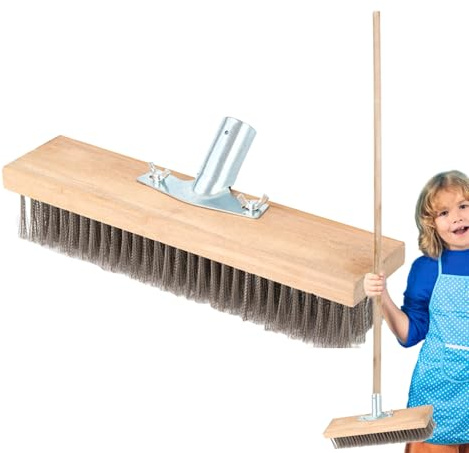 Brosse de sol - Balai en acier inoxydable - Ustensile de nettoyage de piscines | Manche long pour éliminer la mousse et les incrustations | Serpillière à poils durs et rigides, poignée en bois