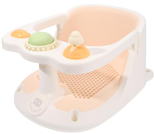 Bebamour Asiento de baño para bebé de 6 meses + bañera antideslizante con juguete, color rosa