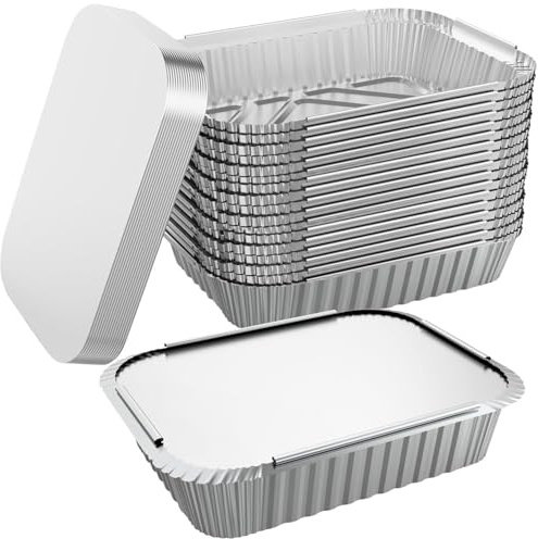 Hot n Fresh H-Pack 50 x Aluminium Foil Container with Lid Disposable Tin Storage Heat Resistance Box for Meal Prep Catering Supply Baking Roasting (No.2)