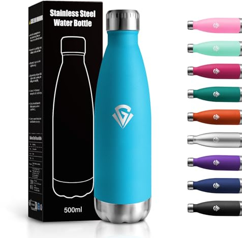 Trinkflasche Edelstahl 500ml, Isolierflasche Doppelwandig Auslaufsicher, BPA-Frei & Kohlensäure Geeignet, Wasserflasche für Erwachsene, Büro, Fahrrad, Schule, Reisen, Sport
