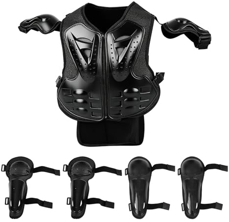 Traje de armadura corporal de motocicleta para niños, chaqueta protectora de motocicleta de 5 piezas con rodilleras, coderas, protector de pecho para ciclismo, motocross, patineta, actividades al aire