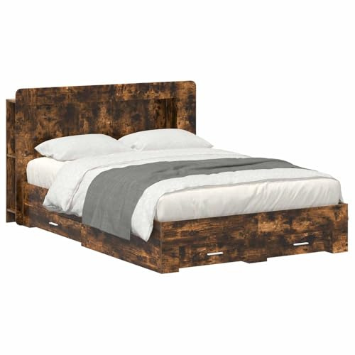 vidaXL Bettgestell mit Stauraum Geräucherte Eiche 150 x 200 cm, Moderner Bettgestell, praktischer Stauraum, schickes Schlafzimmer-Upgrade, Holz, platzsparende Lösung